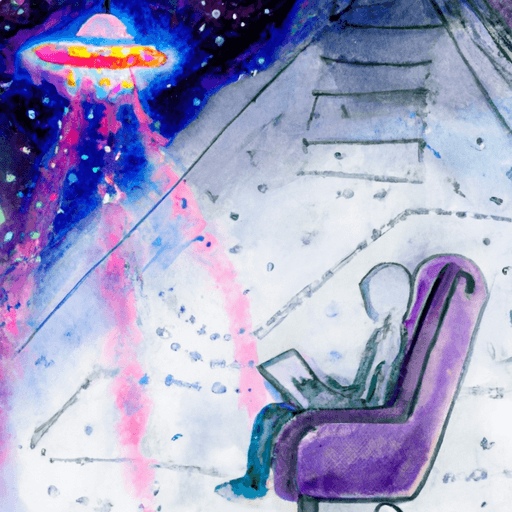 Image of the scene of the alien detective sitting on a comfy chair in their spacecraft