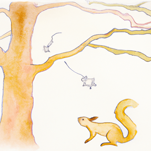 Image of a small squirrel leaping from a tall tree branch to another tree branch